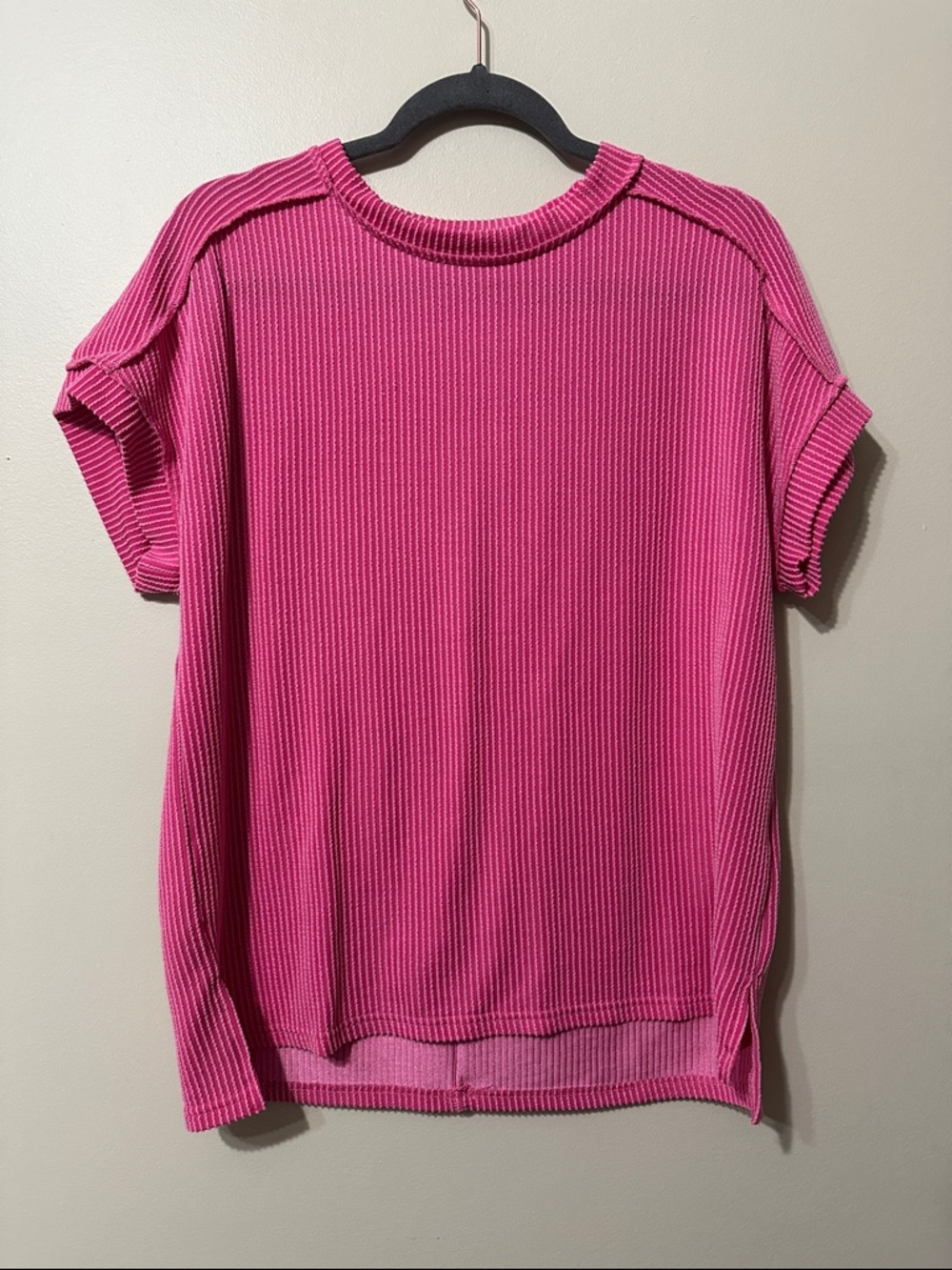 Shein Women's Ribbed Short Sleeve Top - Pink